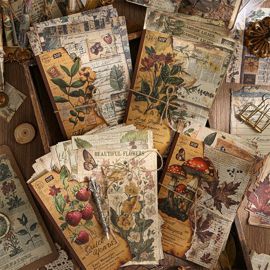 120 Pcs Deco Papers for Scrapbooking, 5.5*5.5in Vintage Decoupage Paper Junk Journal Supplies, Retro Flower Butterfly Ephemera Paper Pack Diary Room Decor Wall Art Collage Album (Lost Memory)
