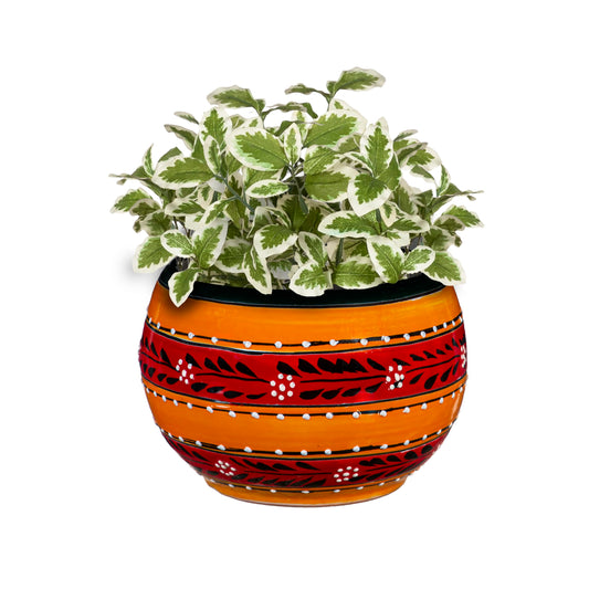 Evergreen Garden Talavera Mexican Pottery Ceramic 9 in. Stripped Orange Baul | Flower Pot Plant Succulent | Indoor Outdoor