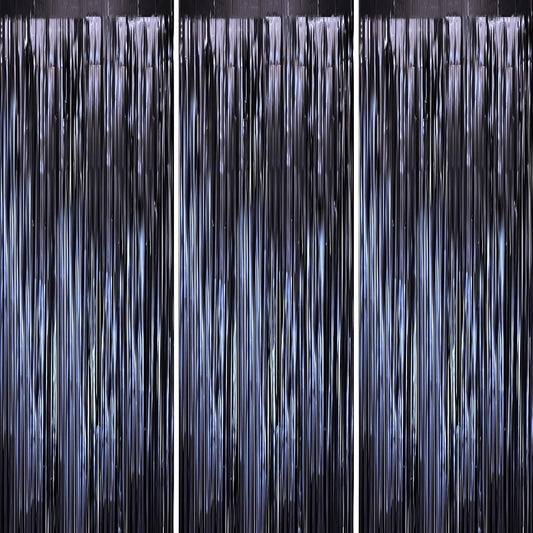 Voircoloria Matte Blue Foil Fringe Curtains - 3 Pack 3.3 x 8.2 ft Tinsel Streamers for Parties | Perfect for Graduation & Birthdays