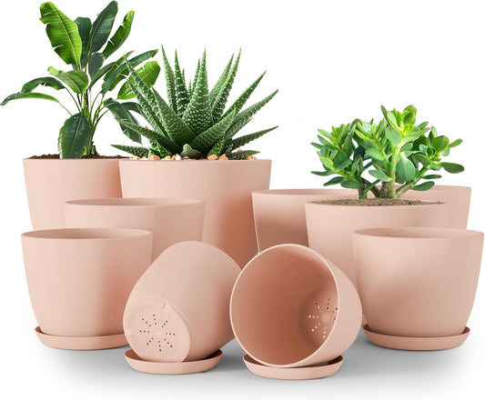 Utopia Home - Indoor Plant Pots with Drainage - 7 to 4.8 Inches, Pink Plastic Planters for Succulents & Cacti | Pack of 10
