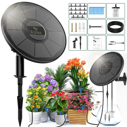 TRJZWA Solar Irrigation System Automatic Drip Irrigation Kit for Outdoor/Indoor Garden Watering System with Water Level Detection,Drip Irrigation System for 15 Potted Plant with 15m Water Hose