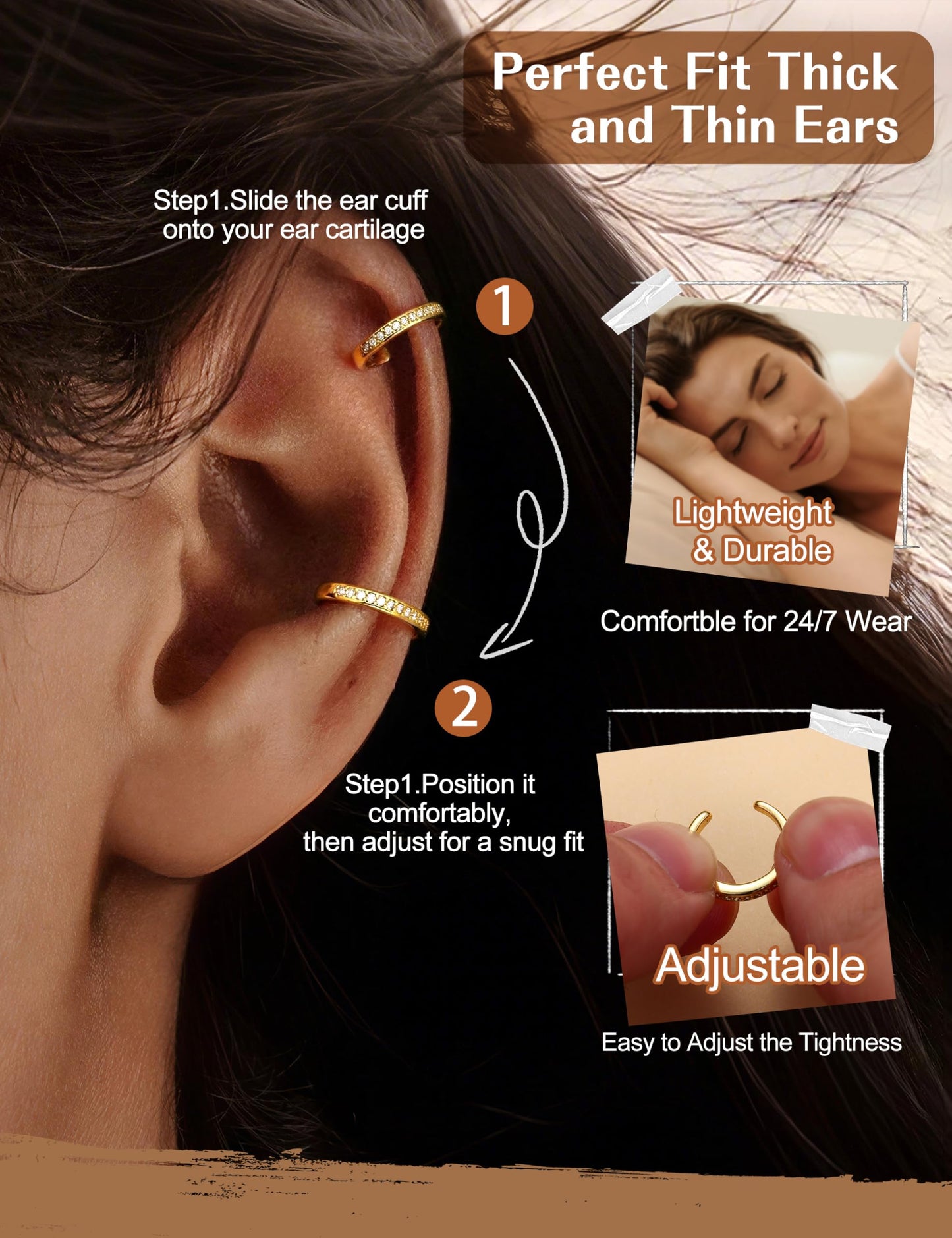 4 Pairs Ear Cuffs Non Piercing - 14K Gold Plated Ear Cuffs Earrings for Women Trendy Ear Cuff for Non Pierced Ears Clip On Carrtilage Earring Lightweight Adjustable Fake Earrings Set Dainty