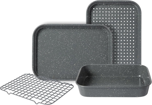Oster Greystone Premium 4-Piece Carbon Steel Bakeware Set - PFOA-Free Non-Stick for Effortless Cooking