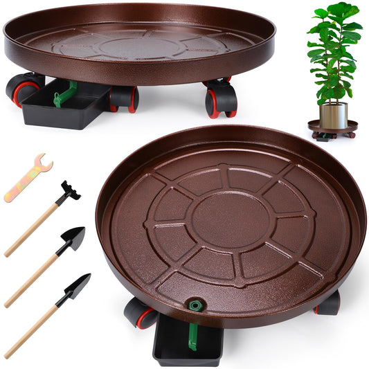 FoldTier 2 Pack 20 Inch Plant Stand with Lockable Wheels Heavy Duty Metal Caddy with Drain Hole Round Rolling Planter Large Flower Pot Dolly for Indoor Outdoor