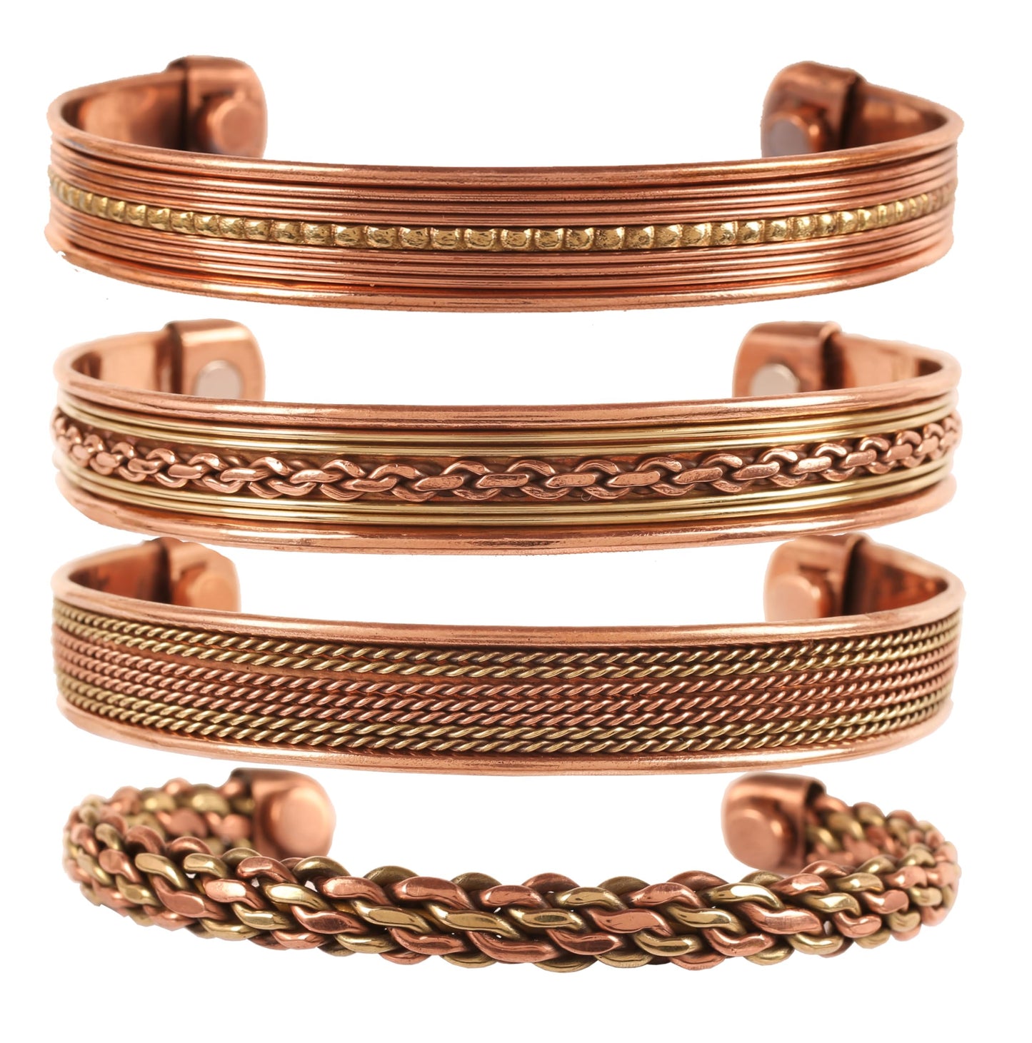 Touchstone Copper magnetic bracelet Tibetan style. Hand forged with solid and high gauge pure copper. Set of 4 different designs.