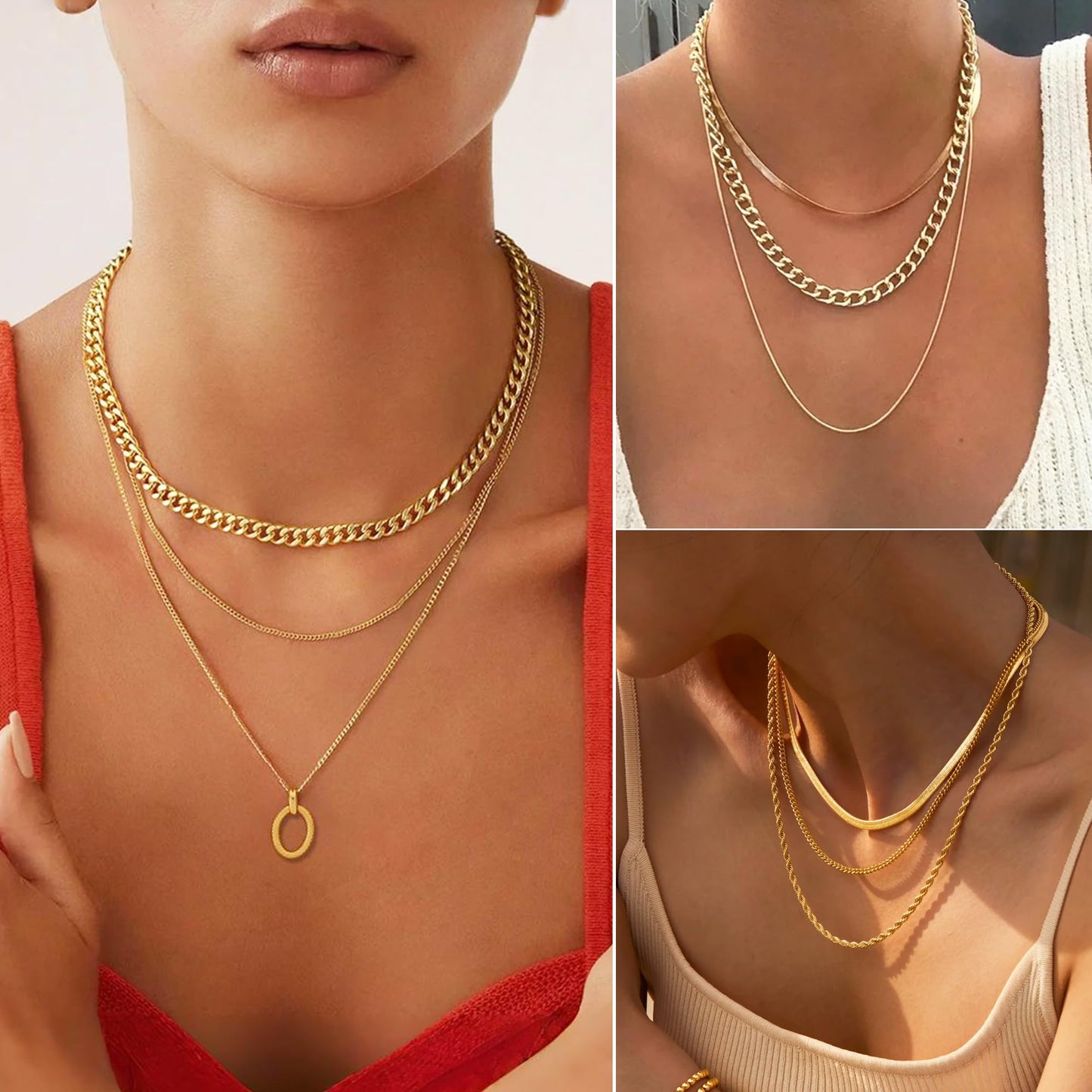 FAXHION 68 Pcs Gold Jewelry Set for Women with 7 Necklace, 17 Bracelet, 5 Hoop Earrings, 15 Stud Earrings, 24 Knuckle Rings for Women Jewelry Set for Women
