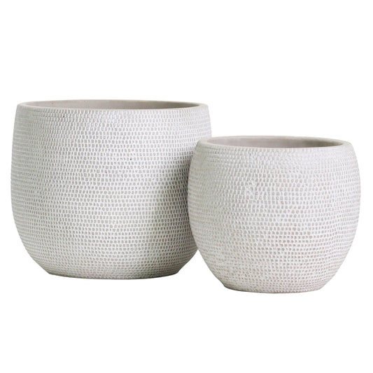 Olly & Rose Barcelona Ceramic Plant Pot Set 2 - White Flower Pots - Indoor & Outdoor Planters (White)