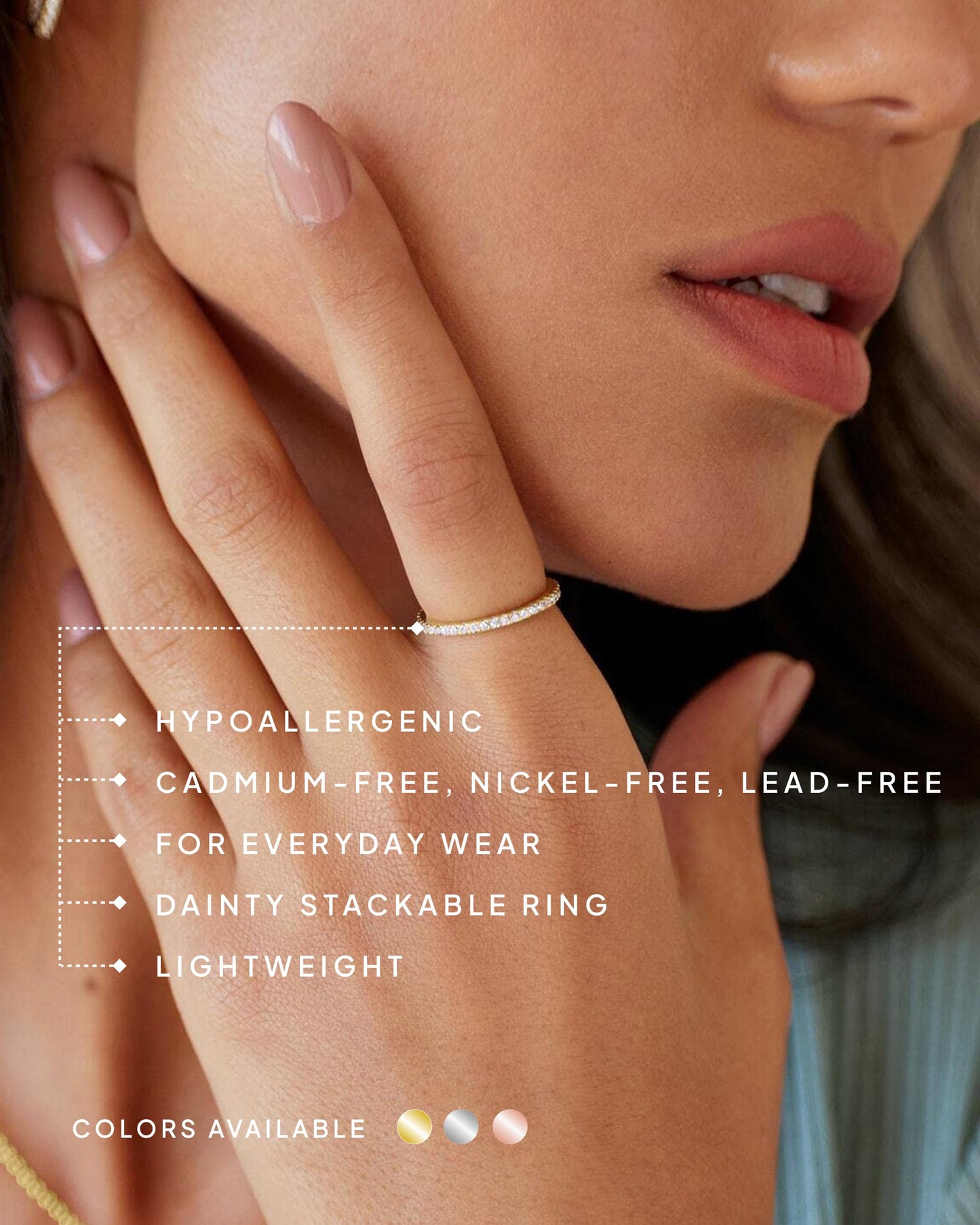 PAVOI 18K White Gold Vermeil 925 Sterling Silver Stackable CZ Ring for Women | Thin Band for Stacking | Simulated Diamond Eternity Wedding Band | Size 7