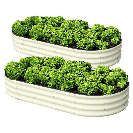 SnugNiture 2 Pcs 6x3x1ft Raised Garden Bed Kit, Outdoor Oval Metal Garden Planter, Ground Planter Box for Gardening Vegetables Flowers, White