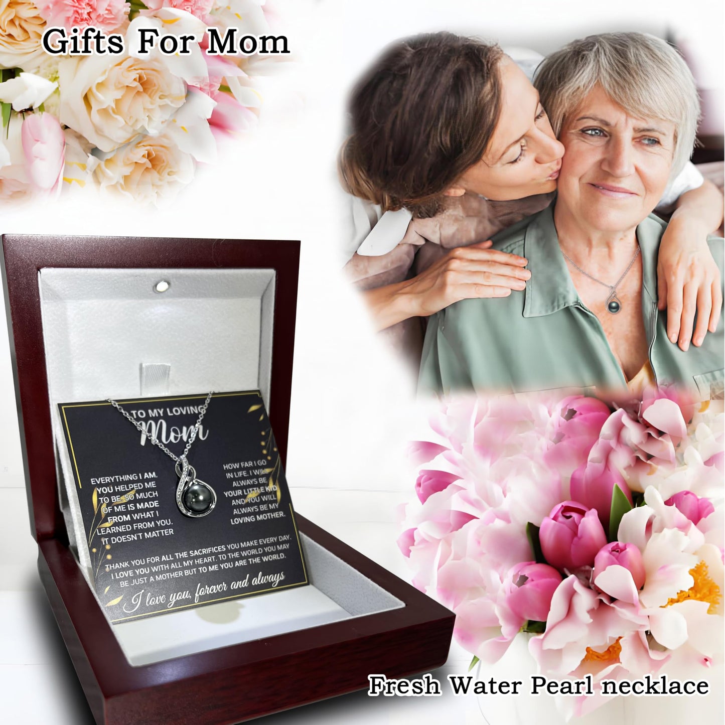 Mothers Day Gifts Mom Necklace For Women 925 Sterling Silver Mother Of Pearl Necklace Birthday Christmas Mom Gifts (MN1002Pearl2B, Sterling Sliver)