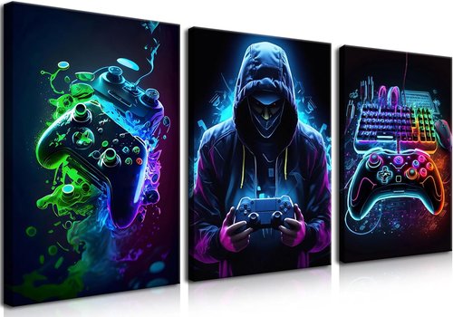 BGFCE Cool Gaming Canvas Wall Art - Retro Video Game Watercolor Posters | Framed Set of 3, 12x16 in