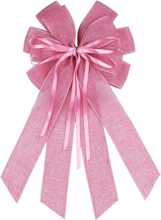 YKW Large Baby Pink Burlap Bow - 20x11 Inch Farmhouse Wreath Decor | Perfect for Baby Showers & Parties