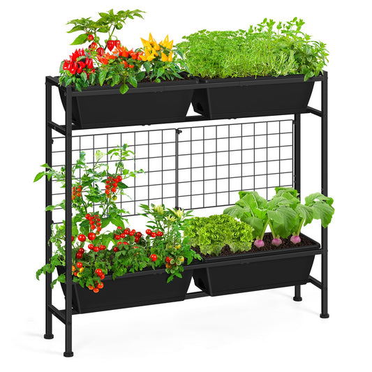 OYEAL Raised Garden Bed 32" Tall Elevated Planter Boxes with Trellis & Legs, Vertical Herb Garden Planter Outdoor for Gardening, Vegetables, Flowers, Herbs, Backyard, Black