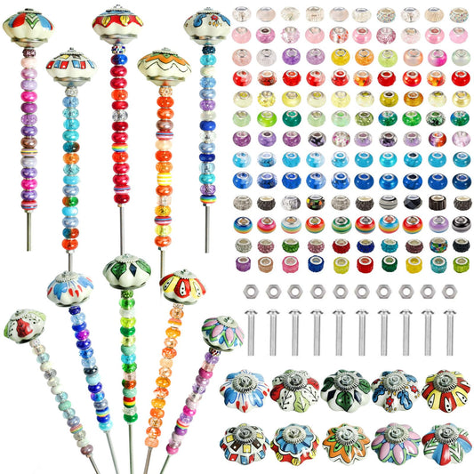 250pcs DIY Fairy Wand Garden Stakes Kit, Beaded Garden Stakes Kit for Outdoor Decoration (Mushroom)