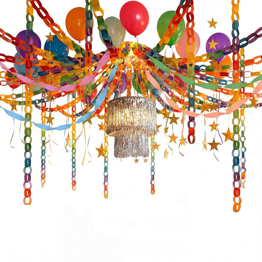Blueweenly Fancy Princess Birthday Party Decorations Set Paper Chain Garland Strips DIY Crafts Crepe Paper Streamer Glitter Star Fringe Chandelier Balloons for Wedding Birthday(Rainbow,Small,8 Pcs)