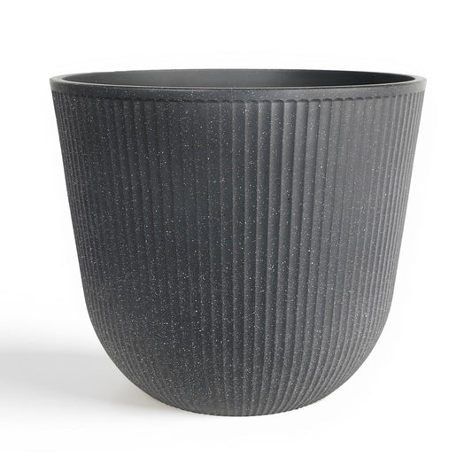 WORTH Garden Round Large Planter Pot 1-Pack - 17.5" Dia x 15.5" H - Durable Plastic Grey Plant Tree Pots with Vertical Stripe Textured Finish, Drainage Hole for Indoor, Outdoor, Front Porch, Patio