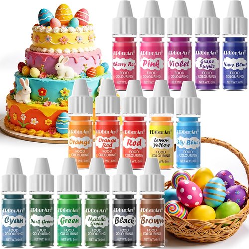 ERCorArt Food Coloring Liquid Set - 16 Vibrant, Tasteless Food Dyes for Cake Decorating & Cooking | 0.25 Fl Oz