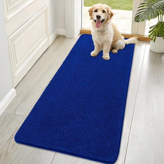 OLANLY Dog Door Mat - Absorbent Non-Slip Chenille for Muddy Paws | 70x32 Royal Blue Indoor Carpet