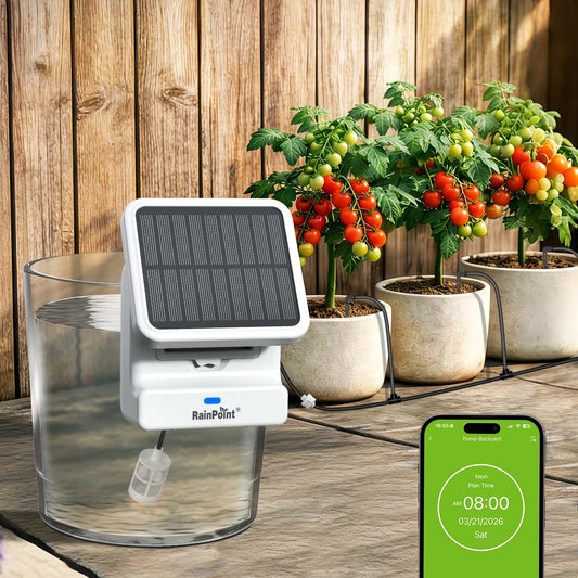RAINPOINT Smart WiFi Solar Drip Irrigation System for indoor & Outdoor Use,APP Control Automatic Plant Waterer Device Kit Water Shortage Protection Push&Email Notification Grow Tent Water 10-20 Plants