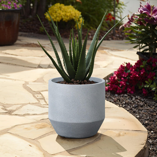 LuxenHome 14.5-Inch Dia Round Concrete Planters, Large Indoor Outdoor Decorative Plant Pots with Drainage Holes and Rubber Plug, Modern Matte Gray Minimalist Flower Pot Planters for Home Garden Patio