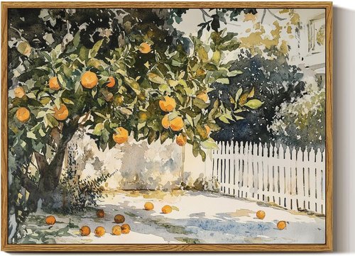 InSimSea Framed Canvas Wall Art - Vintage Orange Trees Decor for Rustic Farmhouse | 12x16 Inch