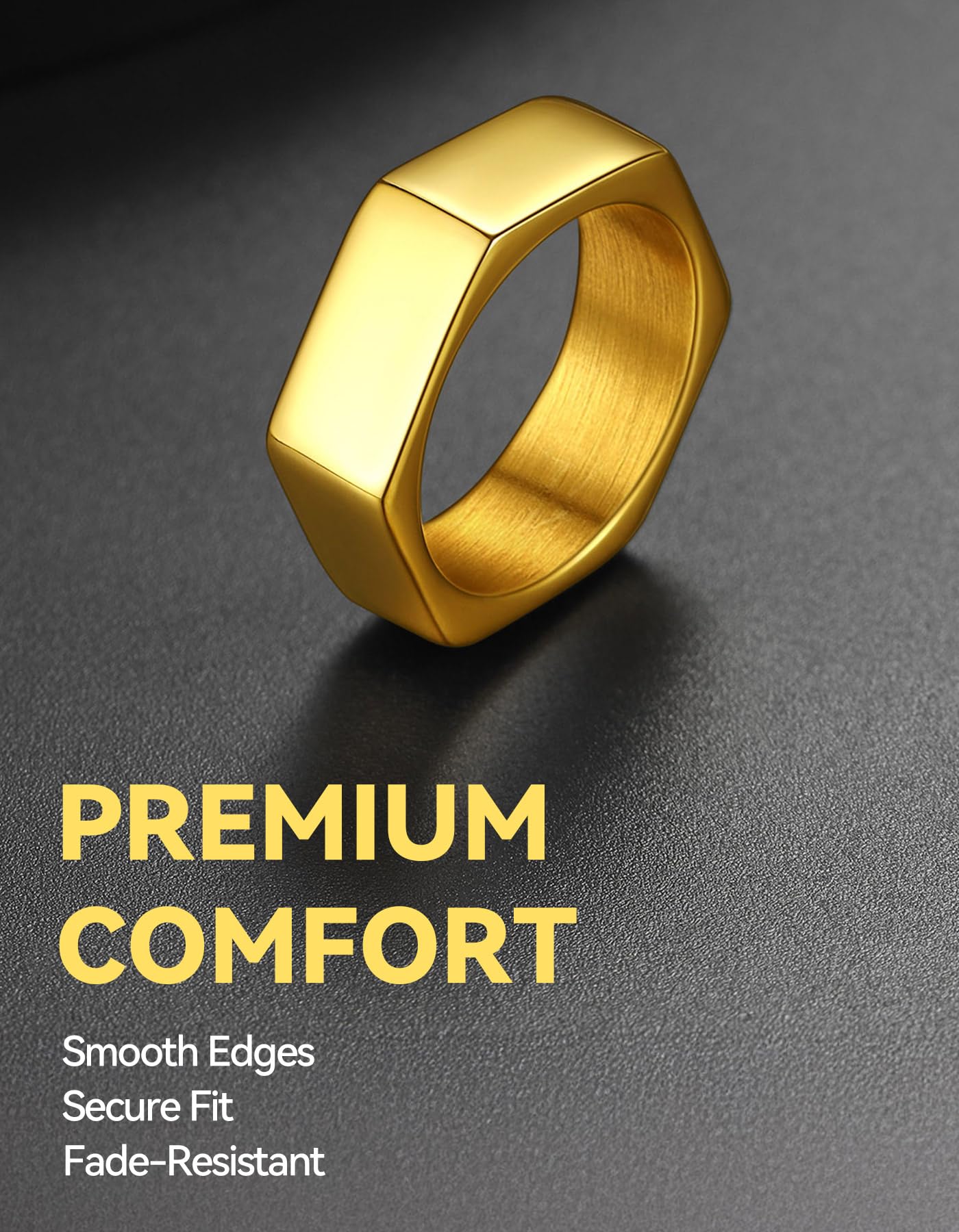 ChainsHouse Gold Hexagon Geometric Ring for Men Women, Cool Punk Hip Hop Biker Band Rings(Size 14)