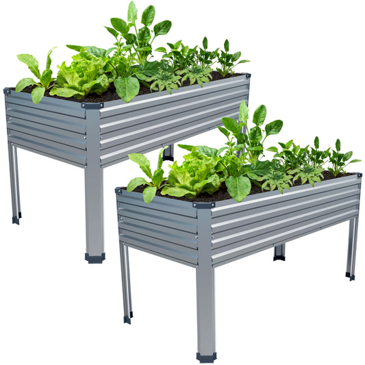 Easllre 2PCS 48×24×30in Galvanized Raised Garden Bed,Metal Elevated Planter Box with Legs for Patio,Balcony,Backyard,300lb Capacity,Silver