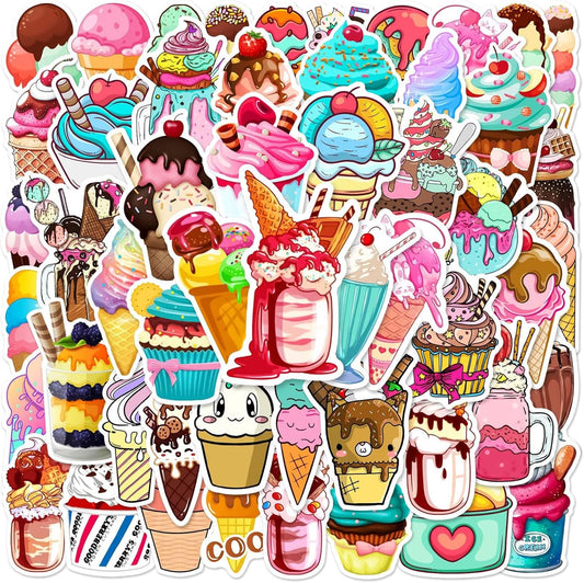 ZESHENGBD 50Pcs Ice Cream Cone Stickers Waterproof Vinyl Decals for Adult Teen Kids Cup Water Bottles Laptop Luggage
