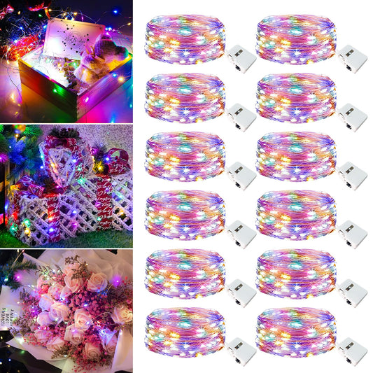 12 Pack Fairy Lights Battery Operated - 7ft 20 Led Twinkle Lights 3 Modes, Multi-Colored Bulk Mini String Lights Waterproof for Mason Jars Vases DIY Party Wedding Decoration Easter