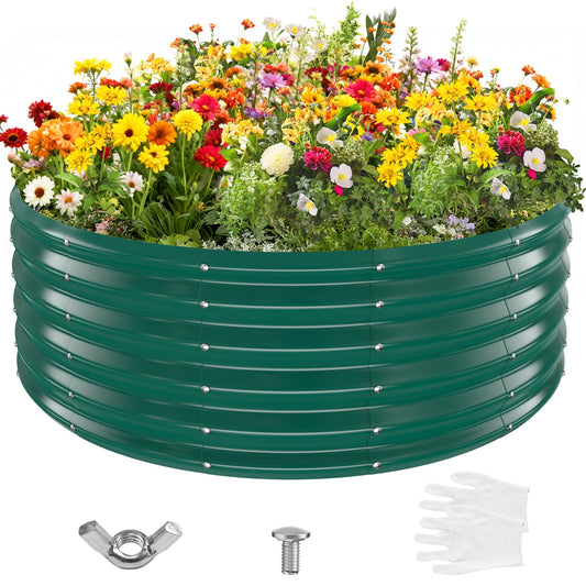 YSEJOMP 17" Tall Round Outdoor Garden Raised Garden Bed Kits-0.8MM Thick Metal Raised Planter Bed/Ground Planter Box for Variety of Flowers,Herbs,Vegetables,Trees (Dark Green, 48 Dia X 16.5inches)
