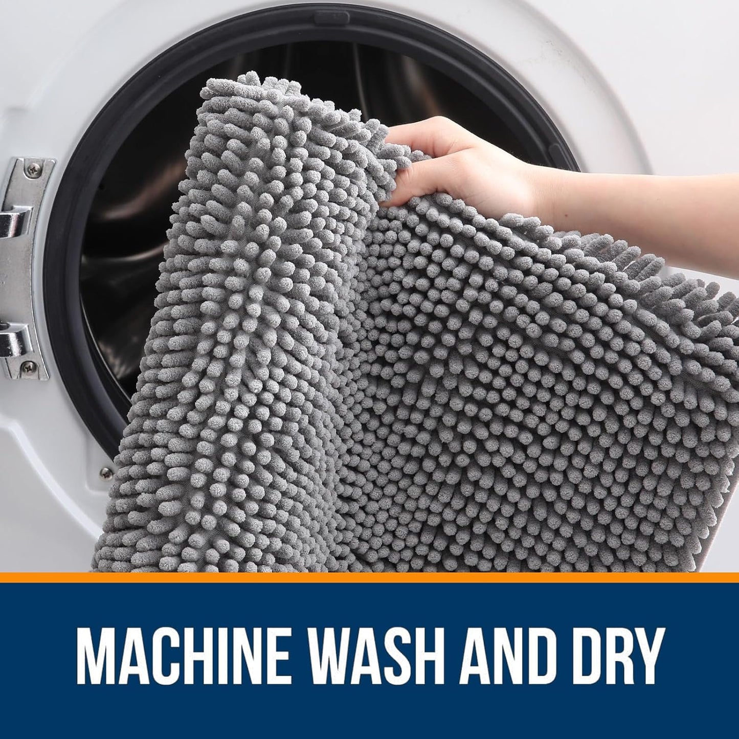 OLANLY Bathroom Rugs - Extra Soft Chenille Bath Mats with Rubber Backing | Quick Dry, Machine Washable, 35x24, Grey