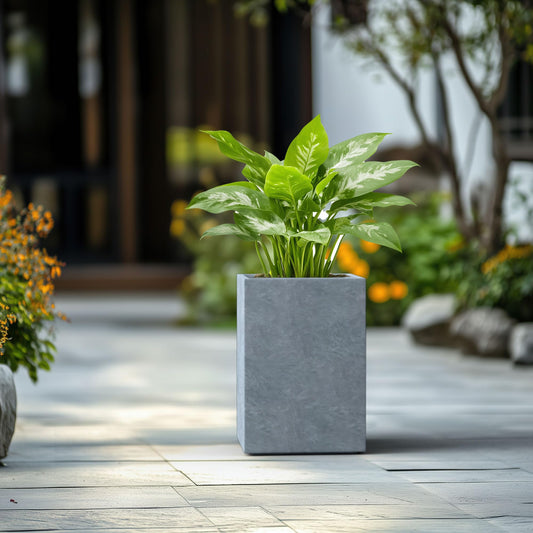 Kante AF0007A-60611 Concrete Tall Square, Outdoor/Indoor Large Planters Pots with Drainage Hole, Modern Style for Balcony Patio Deck Livingroom, 13" H, Light Gray