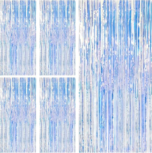 Iridescent Party Backdrop Decorations by [Brand Name] - 5 Pack Tinsel Curtain for Birthdays & Events | Photo Booth Streamer