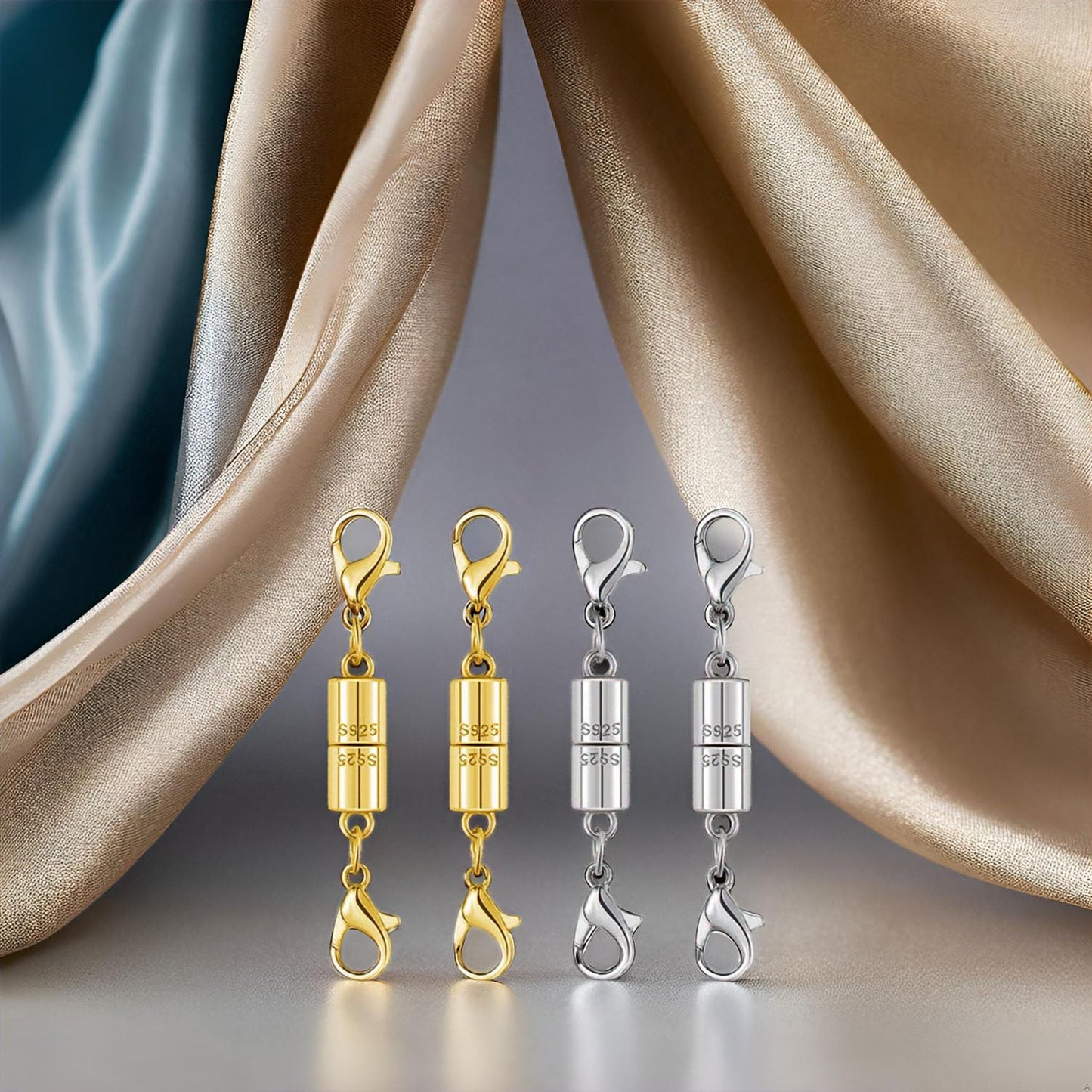 Magnetic Jewelry Clasps, 925 Sterling Silver, Strong Magnetic Closures for Necklaces and Bracelets (6pcs Golden Silvery)