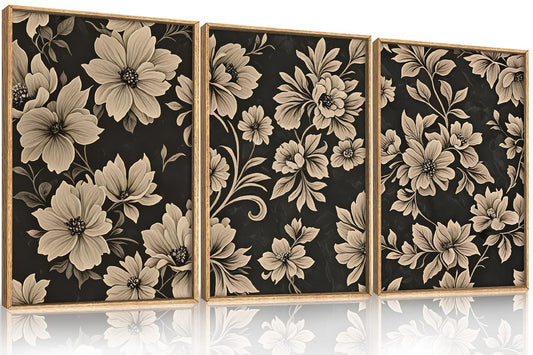 BICERE Large Vintage Floral Framed Canvas Wall Art Set,Mid Century Modern Flower Wall Decor,Neutral Wildflower Art Prints,Retro Botanical Plant Artwork for Living Room,Dining Room,Office-24 x36 x3