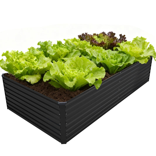 DIIYIV Galvanized Raised Garden Bed Kit Outdoor Patio,8x4x2ft Large Rectangular Metal Planter Boxes,Deep Root Box Planter for Gardening,Vegetables,Flowers,Herbs-Black