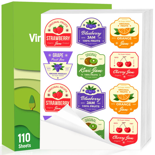 Weliu Glossy Sticker Paper for Inkjet & Laser Printer – 110 Sheets Bulk Pack, Waterproof Self-Adhesive Printable Vinyl Compatible with Cricut, Ideal for Business Labels & DIY Crafts (8.5"x11")