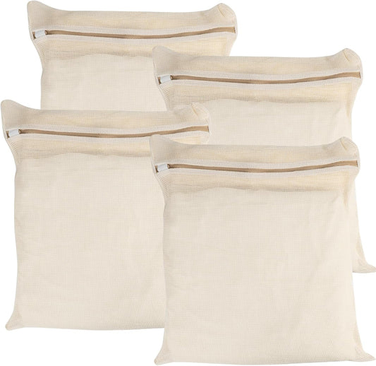 Skiennix 4-Piece Organic Cotton Mesh Laundry Bags - Durable, Breathable Design for Delicate Items