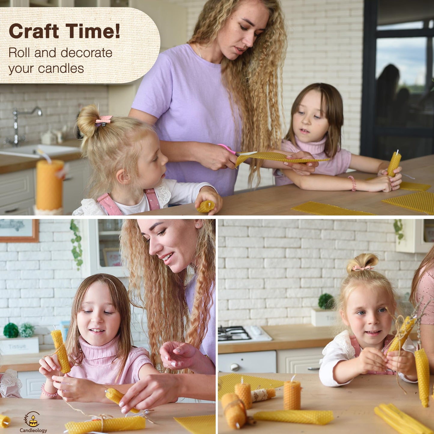 Beeswax DIY Candle Making Kit - Natural Candle Rolling Kit for Beginners with 7 Beeswax Sheets & Multiple Decorations to Make Candles