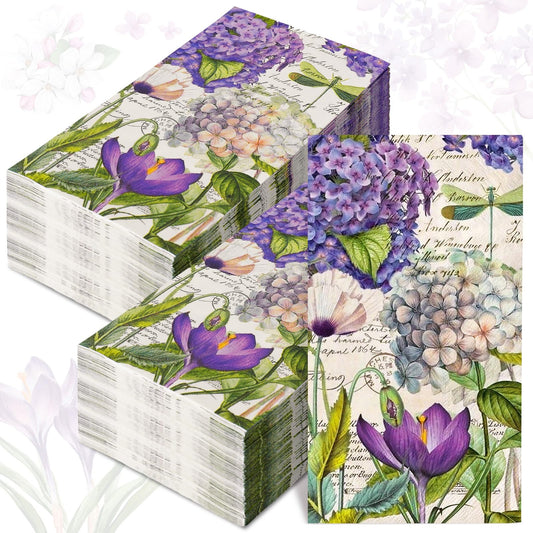 80Pcs Vintage Floral Guest Napkins Retro Purple Flower Disposable Paper Napkin Summer Dinner Hand Napkin Towel for Home Kitchen Bathroom Supplies Table Decor