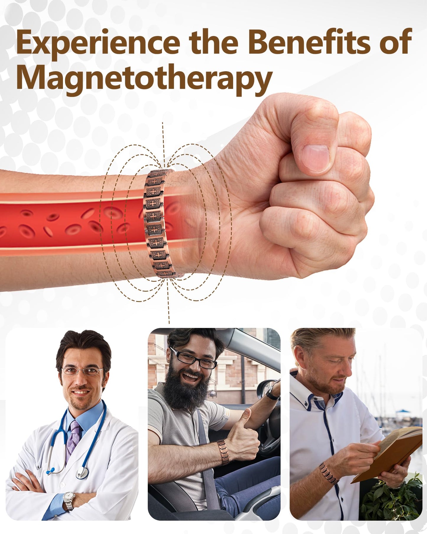 Feraco Copper Cross Bracelet for Men,Magnetic Therapy Cooper Christian Bracelets with 46 Magnets, Men's 99.99% Pure Copper Jewelry