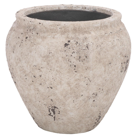 SAFAVIEH Outdoor - Ramsey Planter Pot with Drainage - Antique White Ficonstone Cement - Weather Resistant - Ideal for Patio, Garden, Backyard, 14.2" W x 14.2" D x 13" H (PAT1553B)