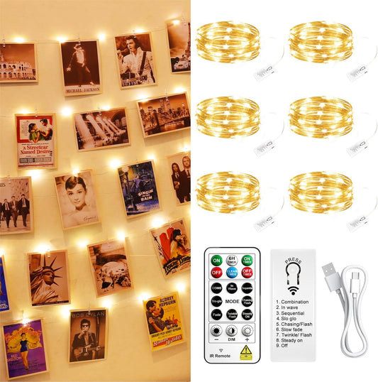 Skiennix 120L Twinkle Lights - 100 LED Rechargeable Fairy Lights with Remote & Timer Bundle