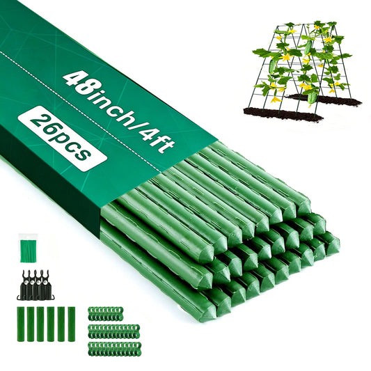 Orgrimmar 26 PCS 48" Garden Stakes 4ft Plastic Coated Climbing Plant Support Stakes Climbing Frame for Tomato Cucumber Eggplant Vine Vegetable (48 Inch)