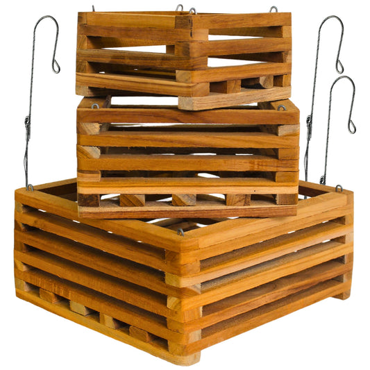 DESQUIGGLE Set of 3 Strong Wooden Orchid Baskets with Hangers, Vanda Baskets for Outside