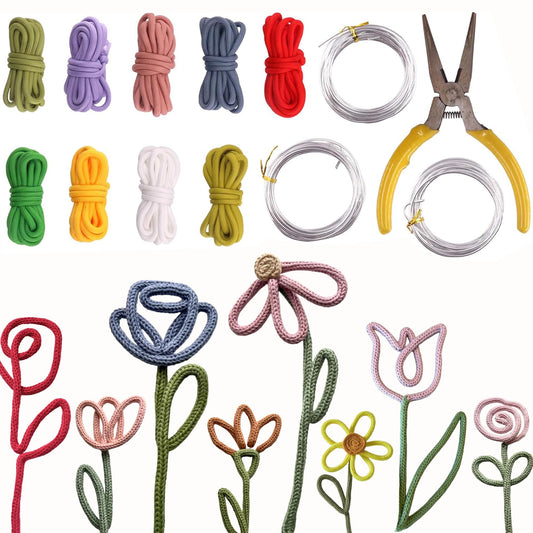 BoFUN DIY Flower Craft Kit for Adults Teens, Floral Wire Art Craft Set with 18 Templates, Wire, Knit Rope, Wedding Party Favors, Women Birthday, Mother’s Day Gifts, Handmade Home Decor (Floral)