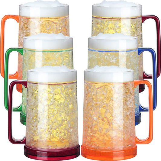 Eccliy 4 Pcs Beer Mugs for Freezer with Gel, 16 oz Double Wall Insulated Plastic Beer Glasses Cups with Handles, Frozen Ice Mugs for Drinks BBQ Men Summer Pool Game Parties