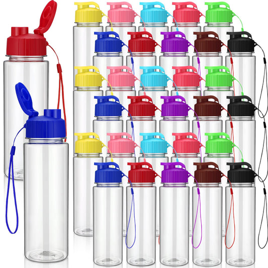 Maxcheck 30 Pieces Water Bottle Bulk 17 oz Plastic Sports Water Bottles Bulk with Handle Strap Lightweight Leakproof Drink Flip Top for Adults Fit Gym(Classic Style,Multicolored)