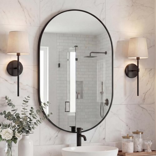 JONATHAN Y MIR202A Milly 24 in. W x 36 in. H Medium Oval Metal Framed Wall Mirror, for Bathroom, Living Room, Bedroom, Black