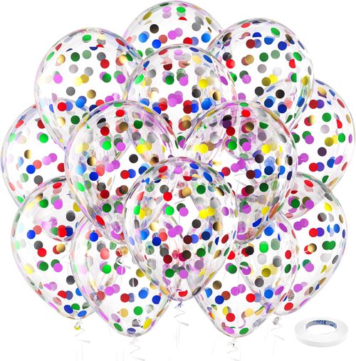 Bezente Rainbow Confetti Balloons - 12-Inch Multicolor Latex Balloons for Birthday & Wedding Decor | 60 Pack